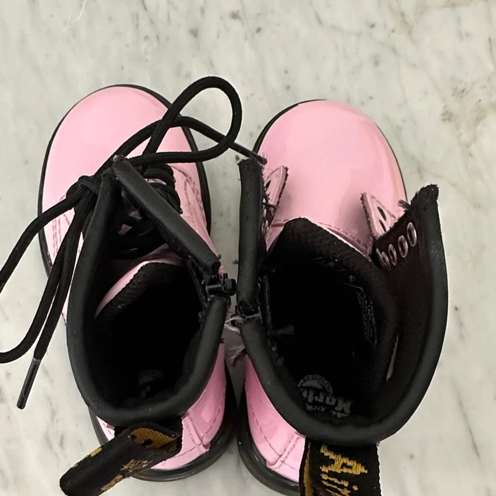 Dr. Martens Pink Patent Lace-Up Side Zip Boots